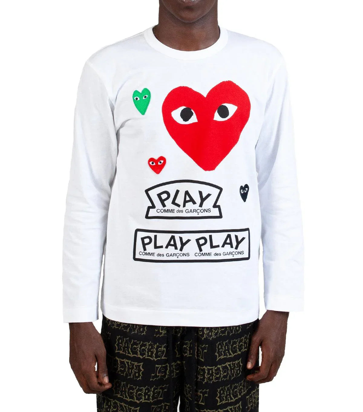 CdG PLAY Graphic Long Sleeve T-Shirt White | SOMEWHERE®