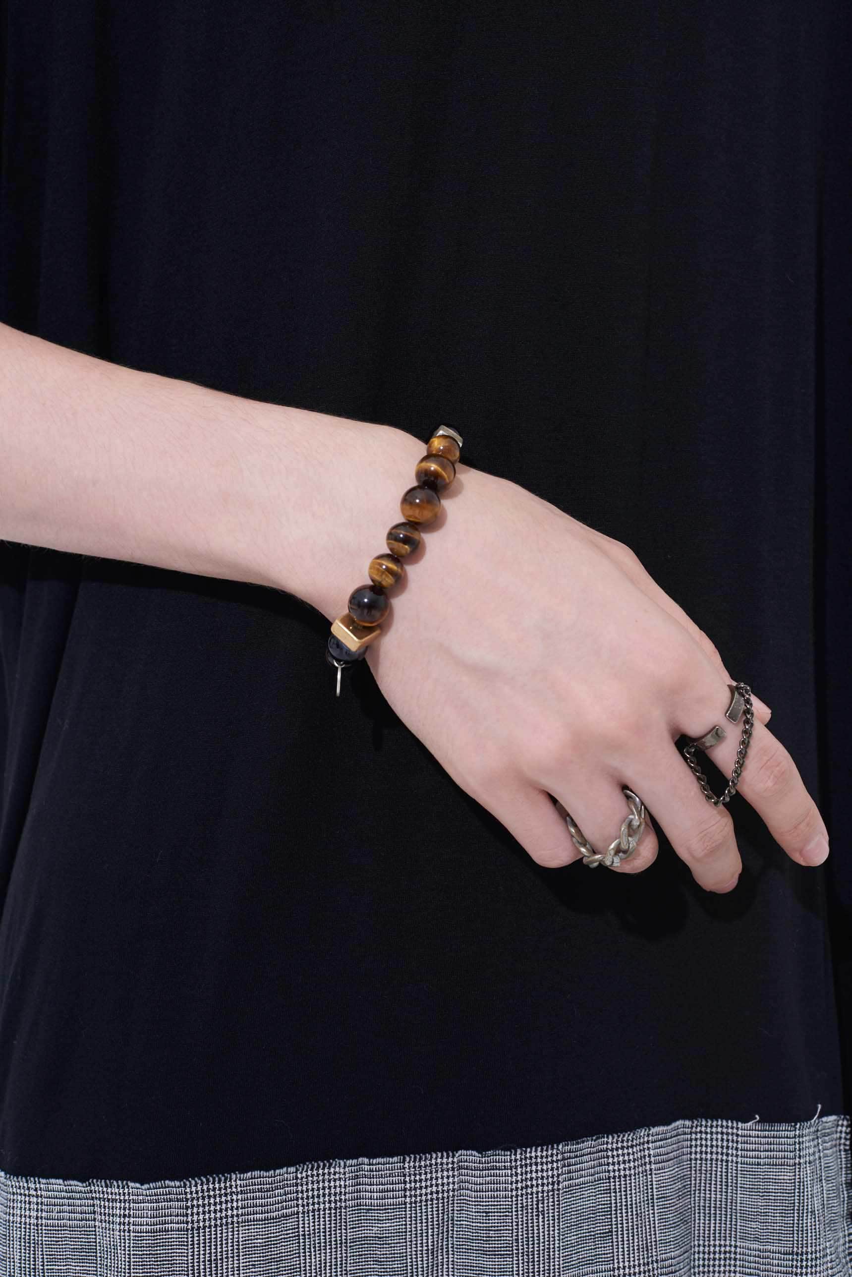 TIGER'S EYE+SMOKY QUARTZ BRASS BRACELET (FREE SIZE Brown): S'YTE