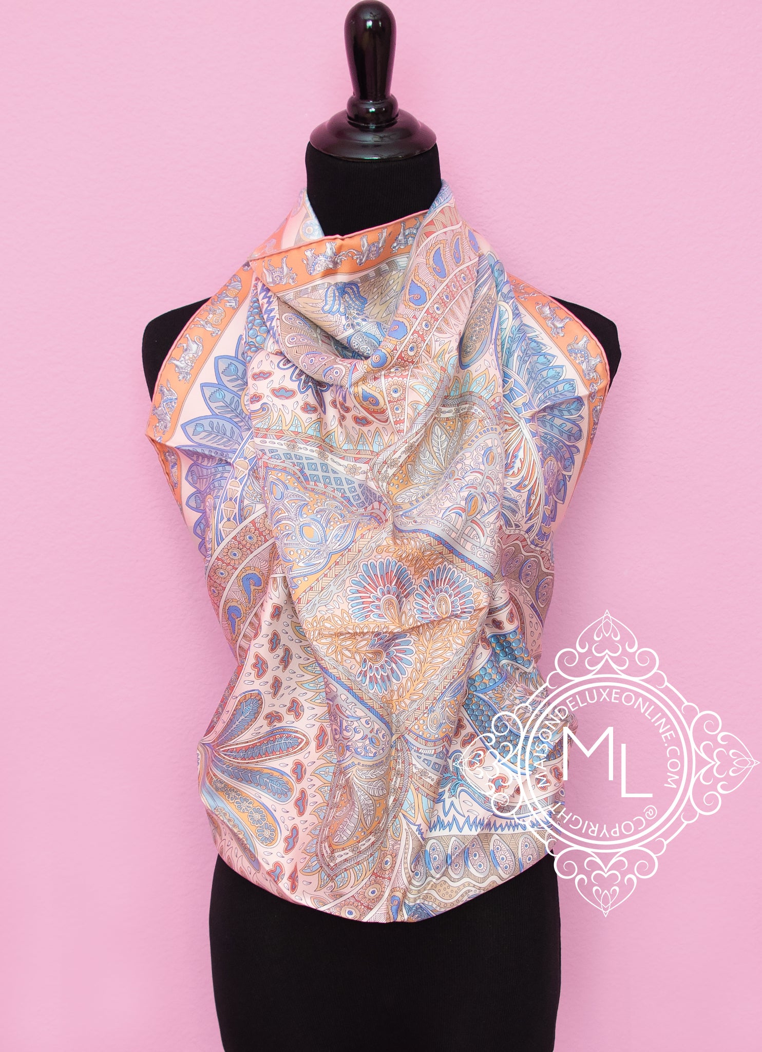 Hermes Rose Twill Silk 90 cm 36 Le Jardin de la Maharani Scarf