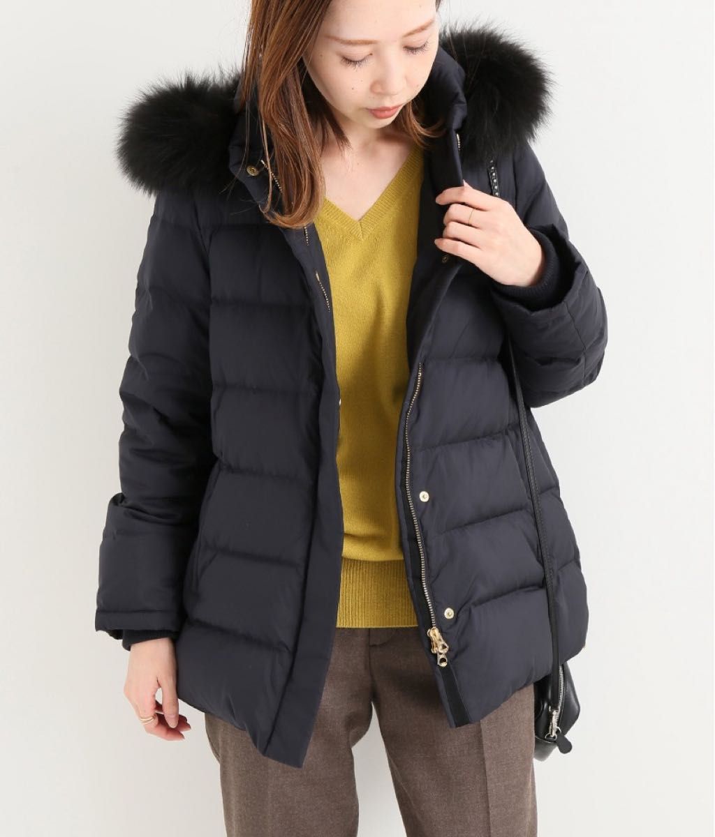 IENA P/タフタ ショートダウンコート フォックスファー 黒 38 M ダウン
