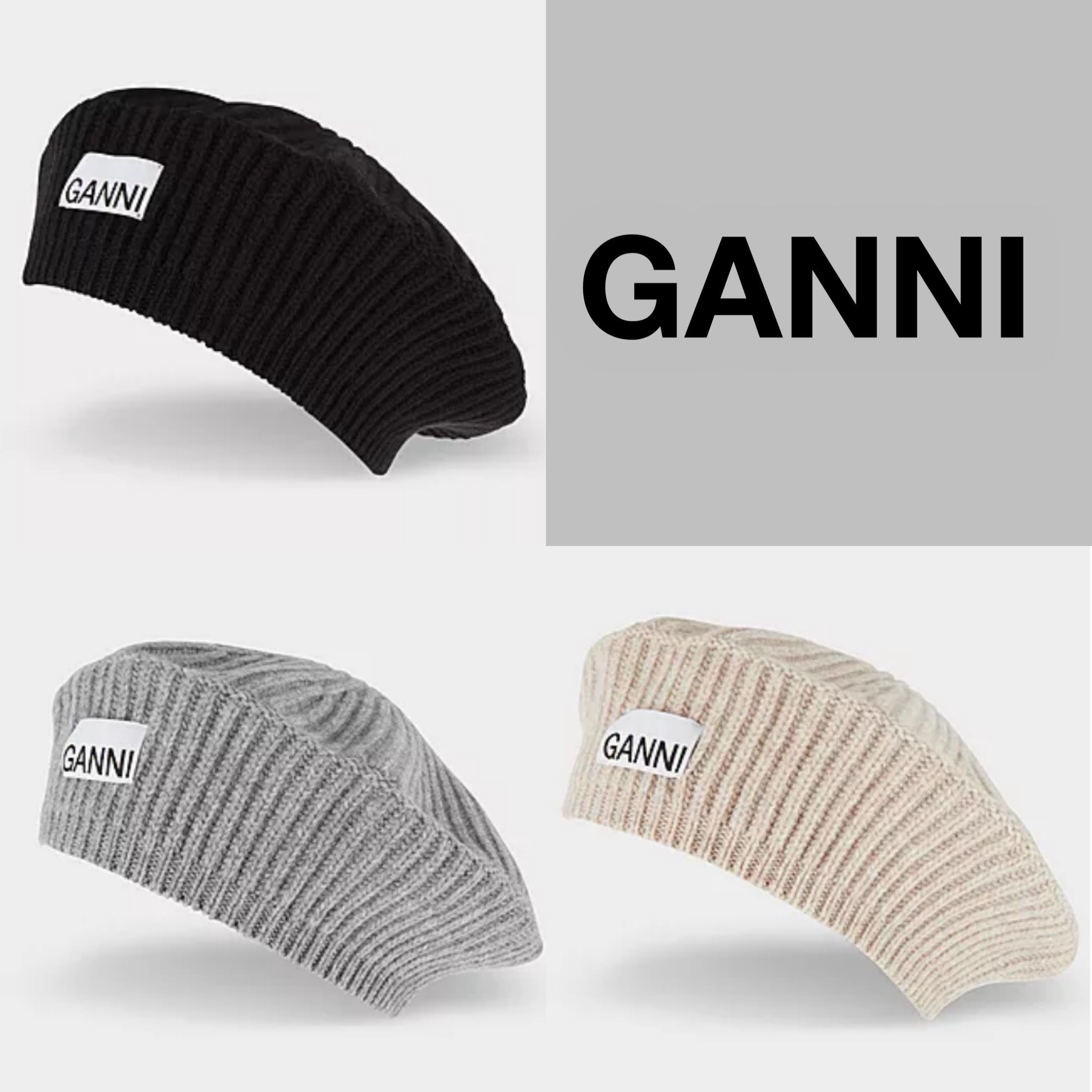 安心の国内発送】GANNI ガニー LOGO ニット ベレー (Ganni/ベレー帽