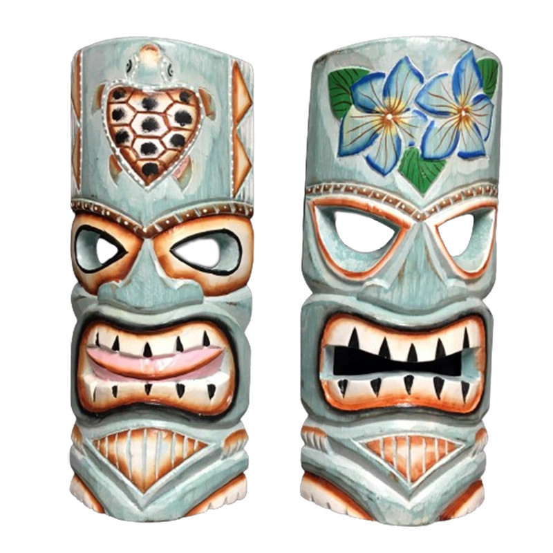 Aqua Tropical Tiki Mask Wall Art Bar Decor - Beach House Gift Boutique