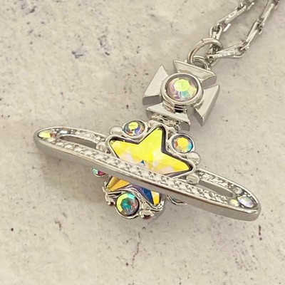 Vivienne Westwood Star Orb Rhinestone Necklace Pendant Silver with