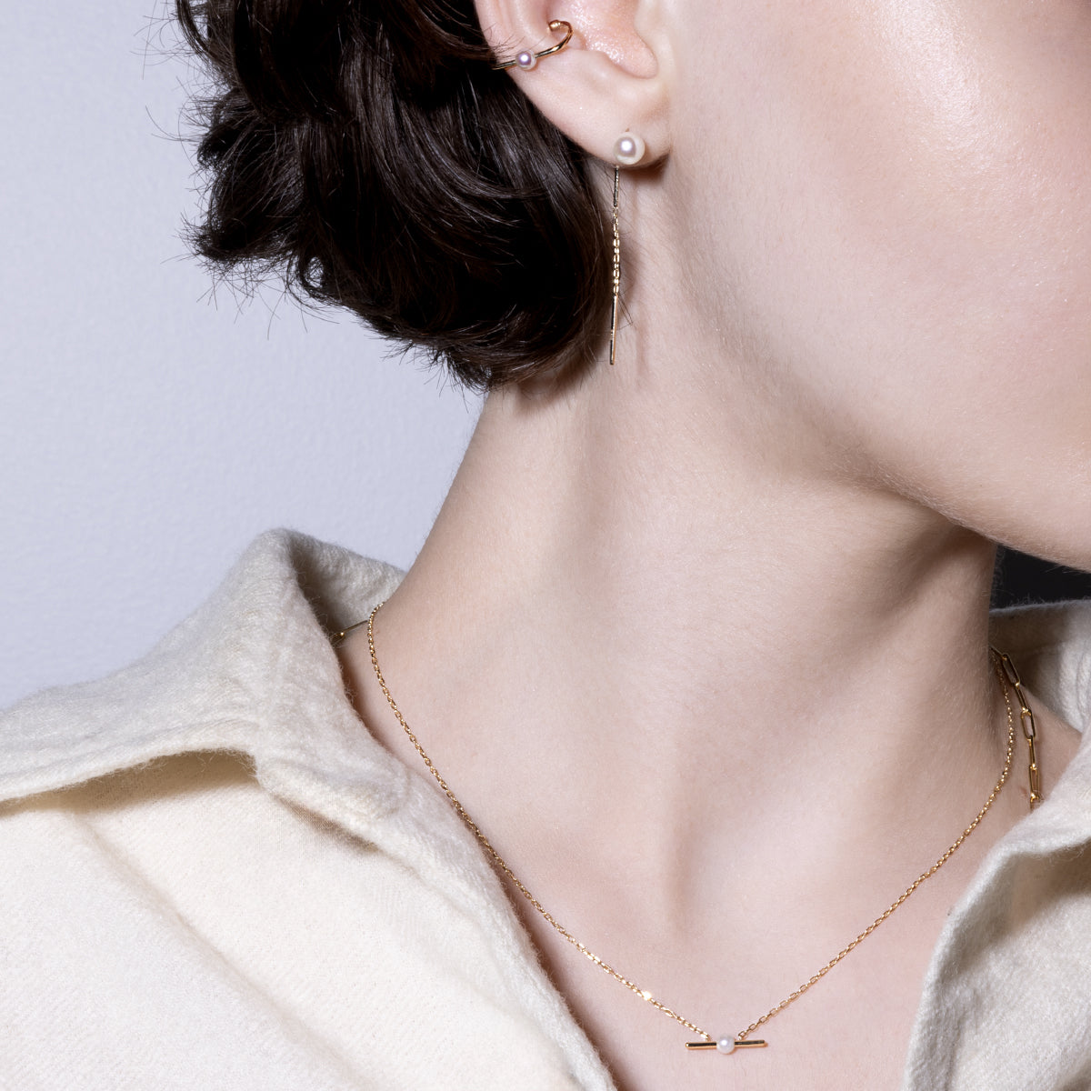 ALL ABOUT BASICS トグル アコヤパール チェーン ピアス