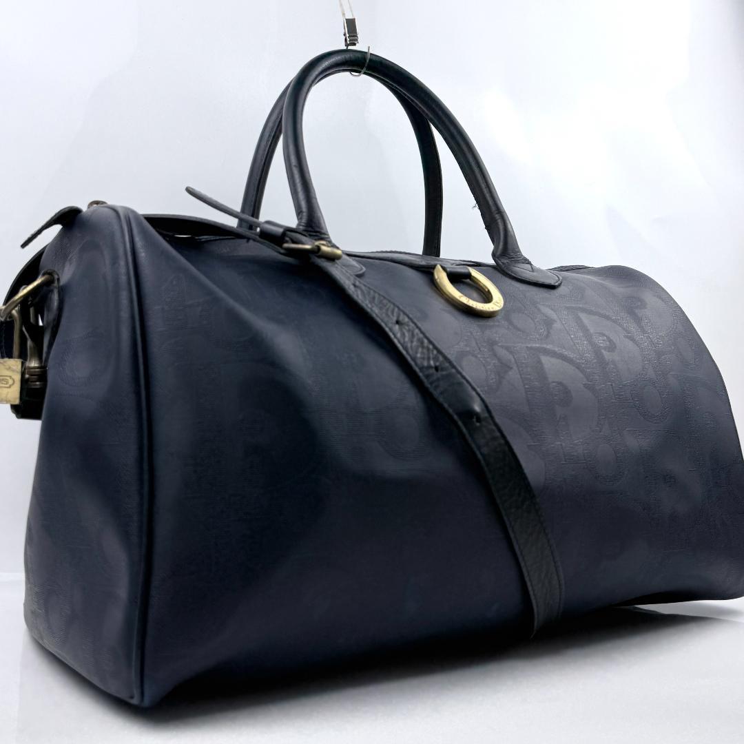 ディオール ボストンバッグ トロッター オーバル PVC レザー 2WAY 紺 並品】Dior トロッターミニボストンバッグ ネイビー ヴィンテージ