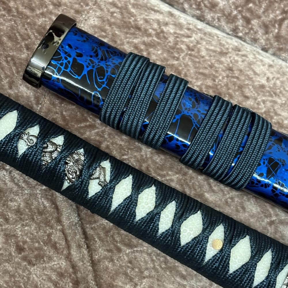 重厚／美麗】模造刀 大刀 木製鞘 漆黒×流転青 観賞用 コスプレ 撮影用