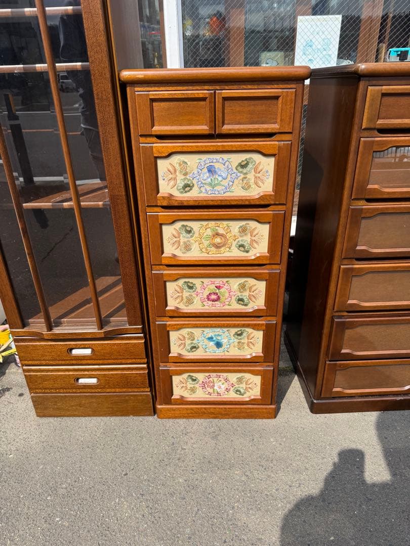 ブラウン木製チェスト 花柄装飾 5段 ガイアチェスト5段タイプ 日本製 完成品 | 家具・インテリア通販
