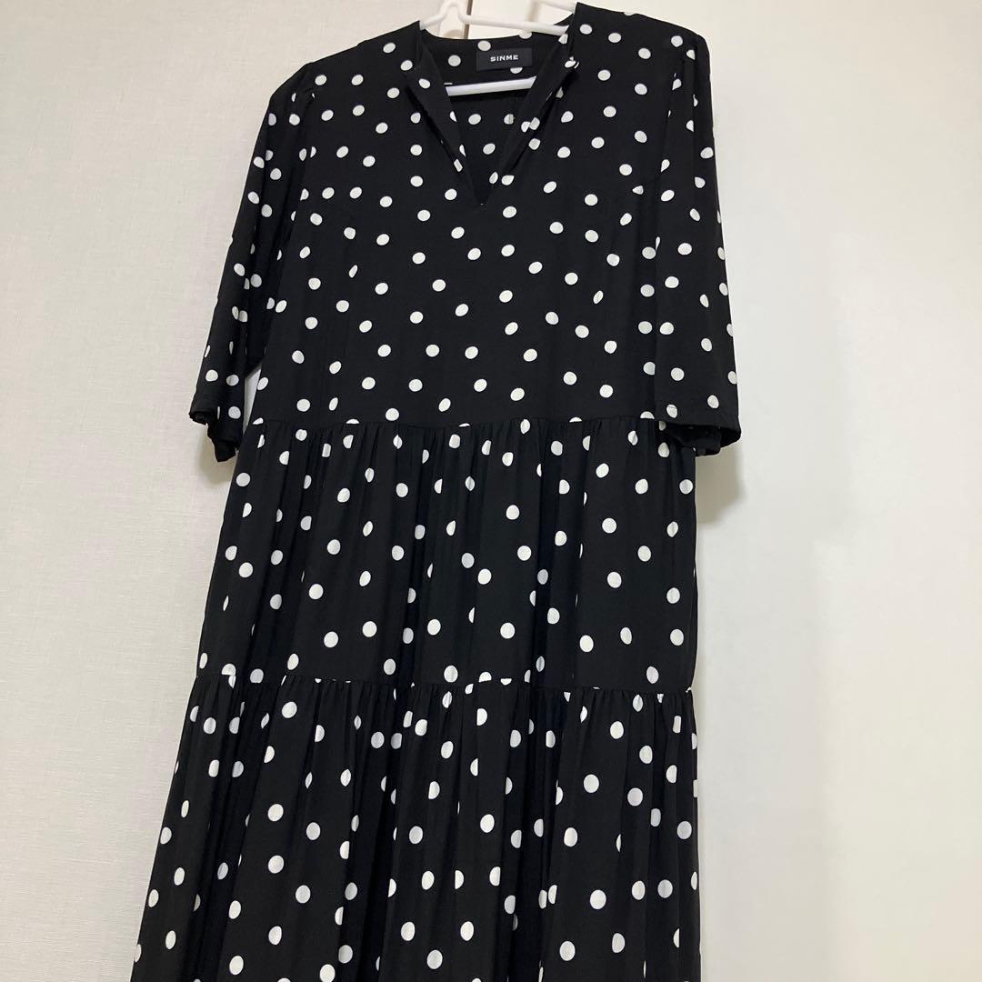 SINME ドットワンピース SINME ドットロングワンピース ブラック×オフドット | geep