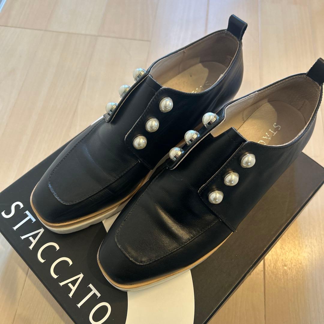 STACCATO スタッカート メイジーパールプラットフォーム　黒　厚底　25㎝ STACCATO メイジーパールプラットフォーム SLV -靴＆ファッション通販