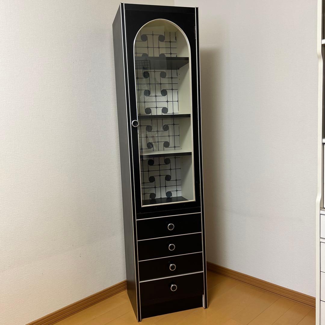 昭和レトロ レトロポップ 食器棚 ガラス 食器棚 昭和レトロ レトロポップ グリーン アーチ窓 幾何学模様 収納棚