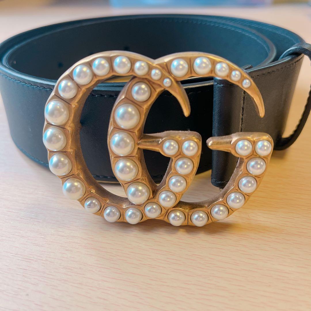 【廃盤】GUCCI パール付きGGロゴ ベルト 廃盤】GUCCI パール付きGGロゴ ベルト